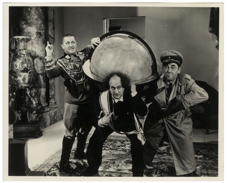 Lot of Three 10 x 8 Glossy Photos From The Three Stooges 1940 Film You Nazty Spy! & 2 Matte Photos From a Theater Performance With Eddie Laughton -- Very Good Condition